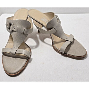Salvatore Ferragamo Slides Sandals Women 8 B T-Strap Shoes Putty Leather